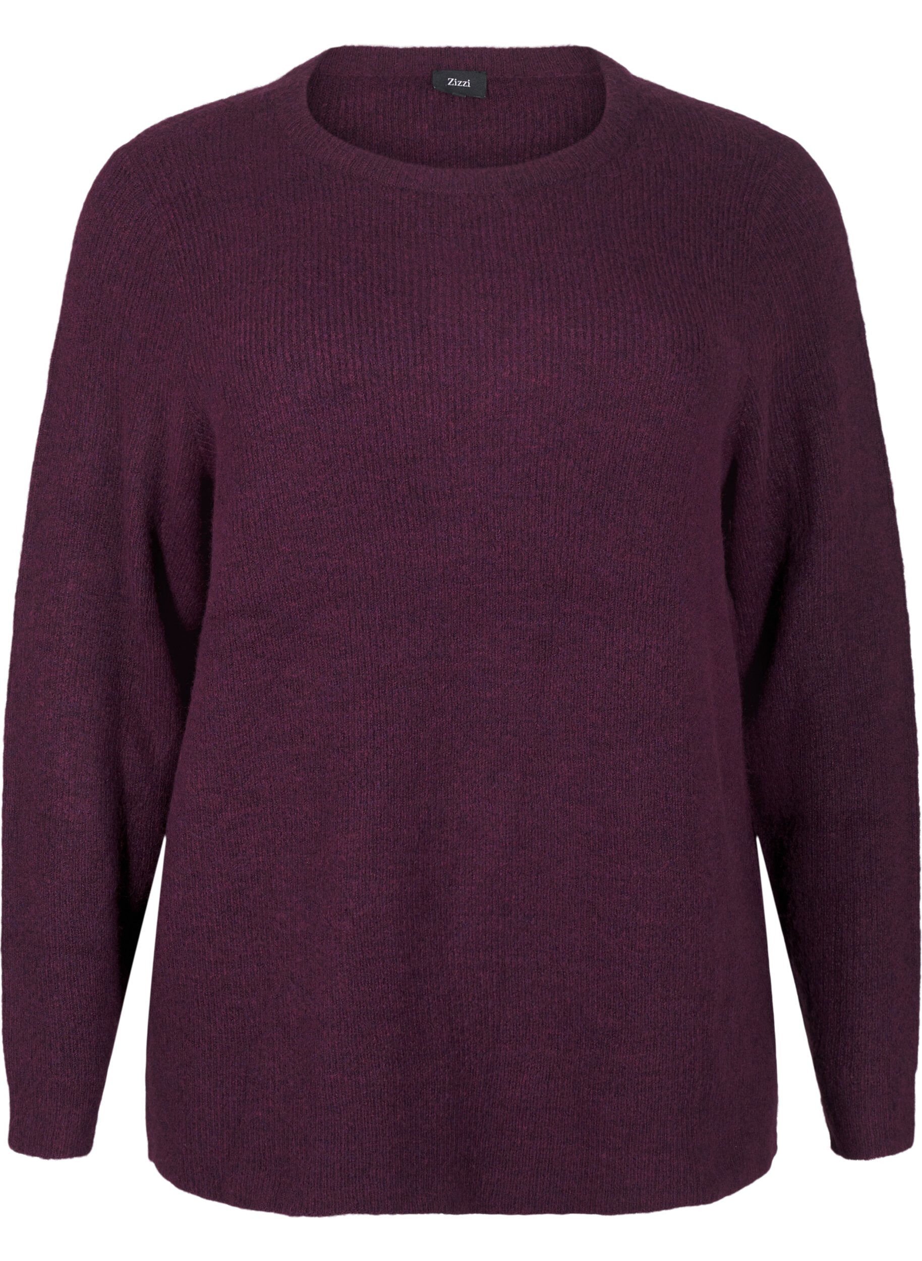 Zizzi Meleret strikbluse med rund hals, Potent Purple Mel., Packshot image number 0