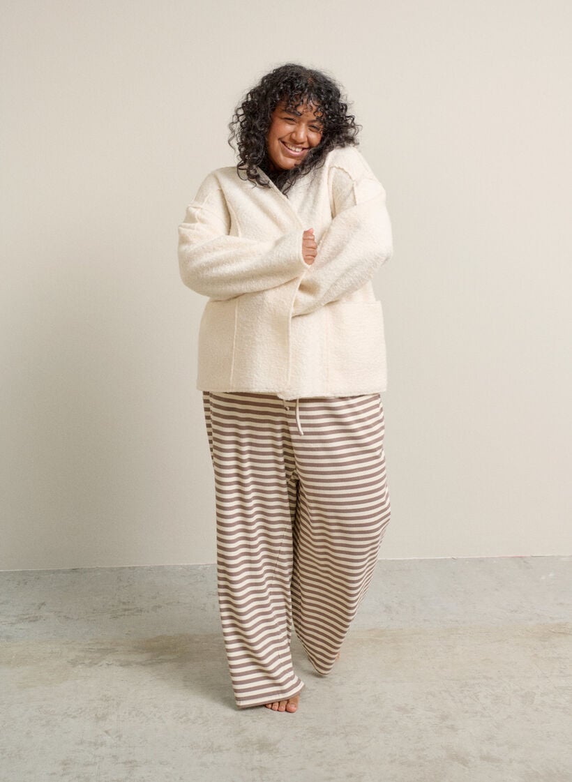 Stribede natbukser med h&oslash;j talje og brede ben, Beige, Image image number 0