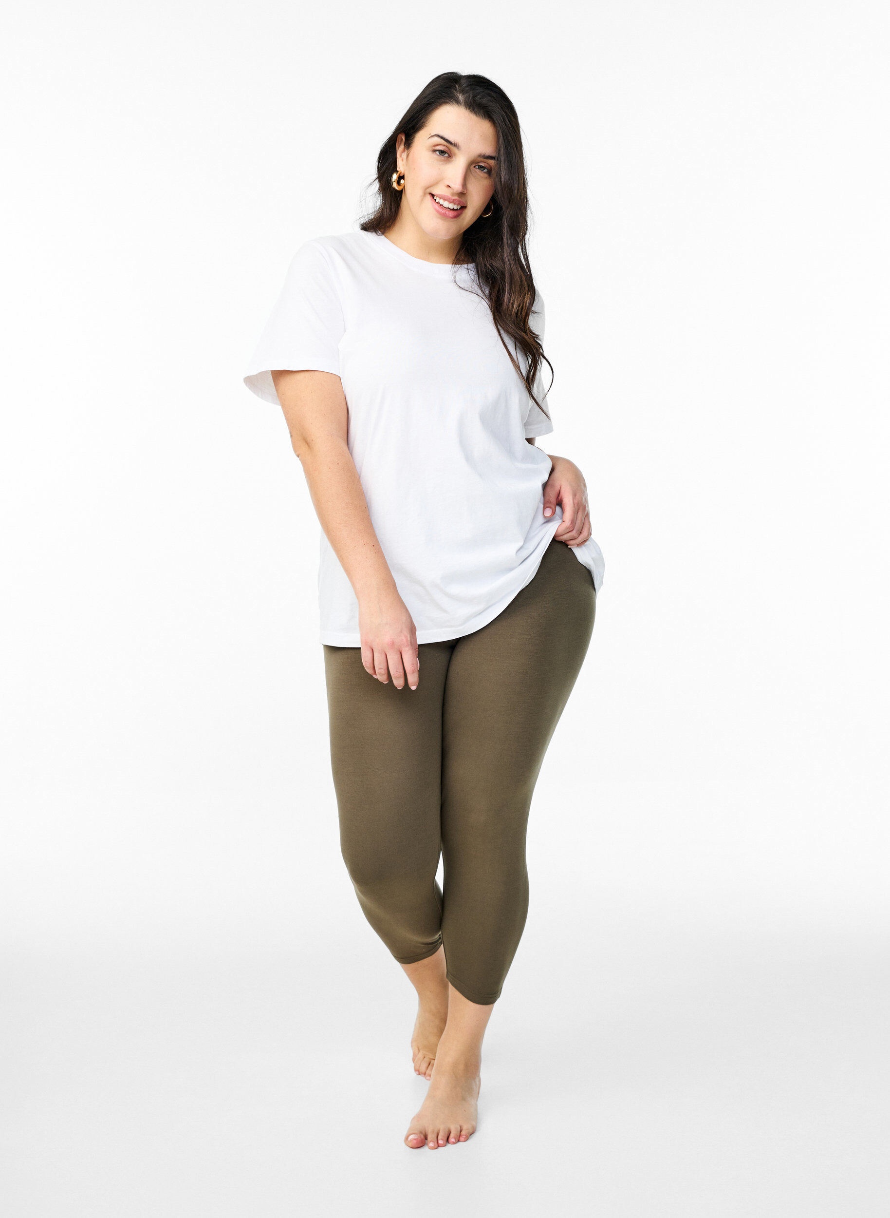 Zizzi Basis 3/4 leggings i viskose , Gr&oslash;n, Model image number 1