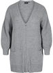 Lang strikket cardigan med lynlås og lommer, Medium Grey Melange, Packshot image number 0