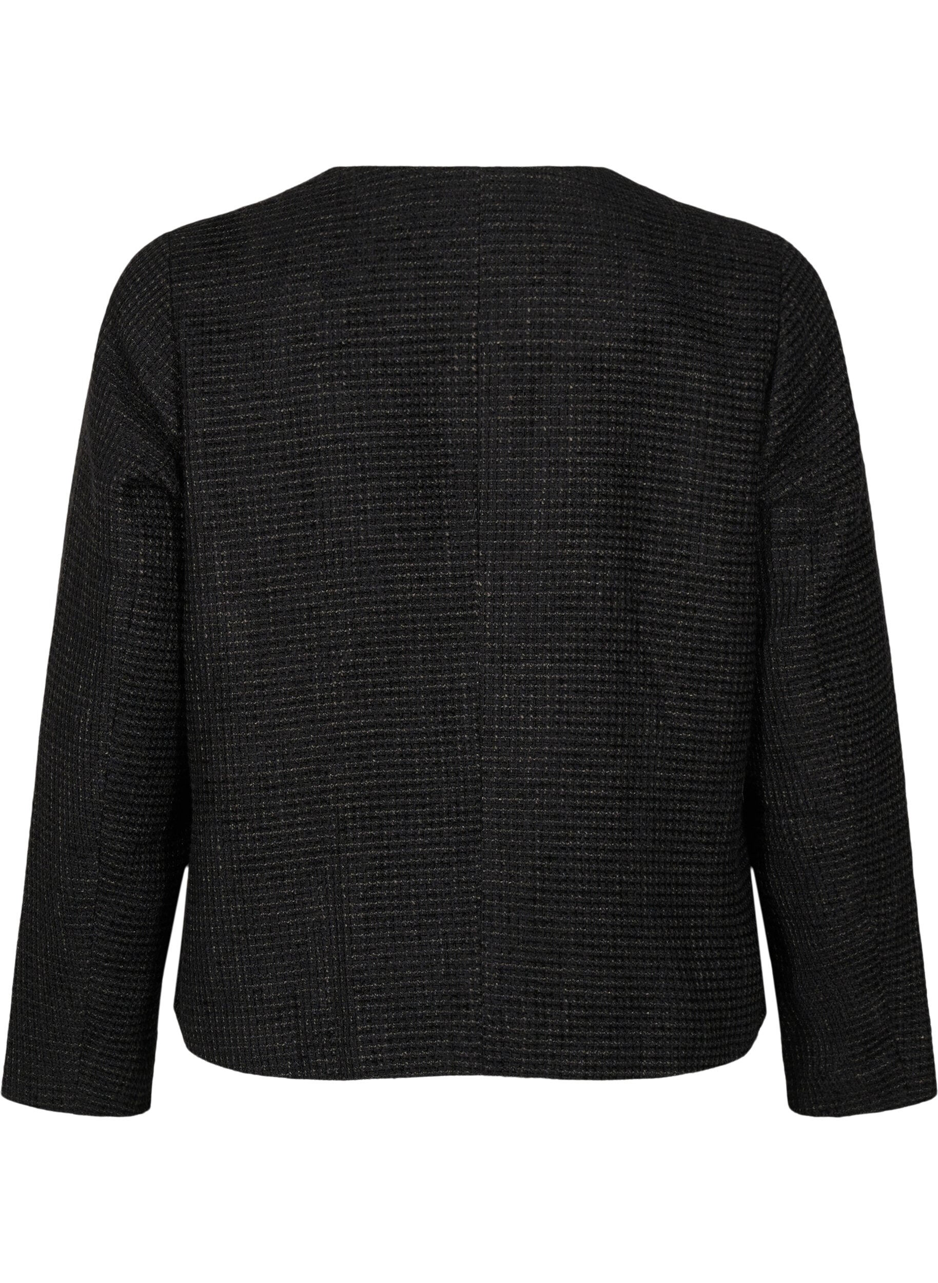 Zizzi Boucle jakke med lommer og dekorative knapper, Black, Packshot image number 1
