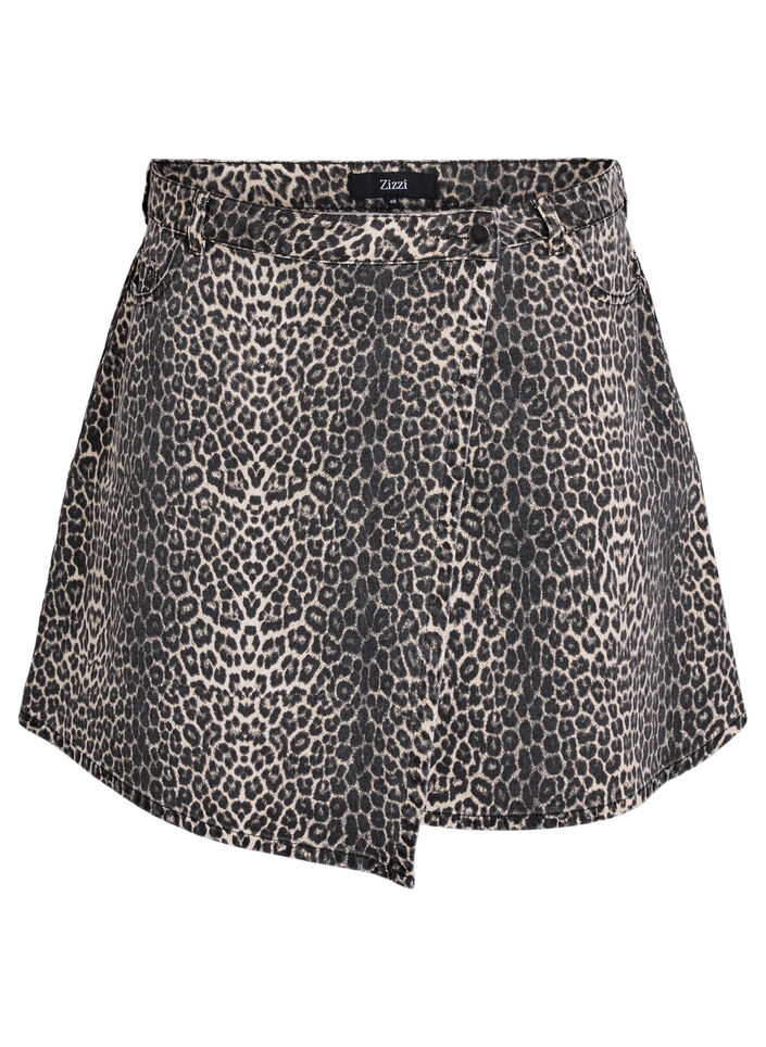 Kort denimnederdel med leopardprint og A-snit, Leopard, Packshot image number 0