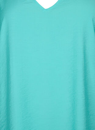 Kortærmet viskose bluse med v-hals, Turquoise, Packshot image number 2