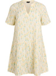 Kort kjole i bomuldsmusselin med A-facon, Gul