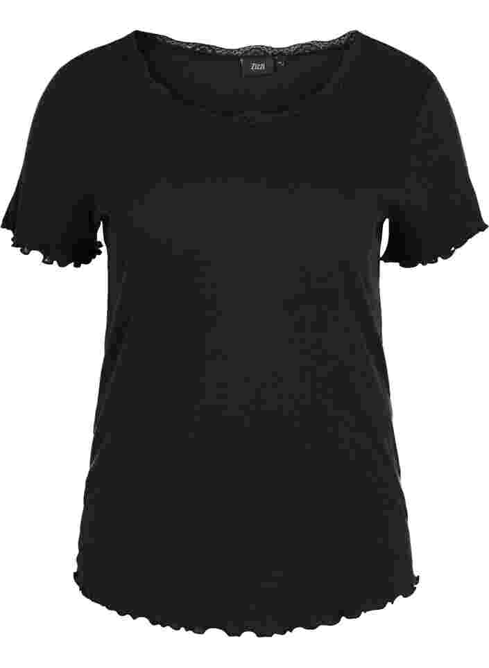 Kortærmet natbluse i rib , Black, Packshot image number 0