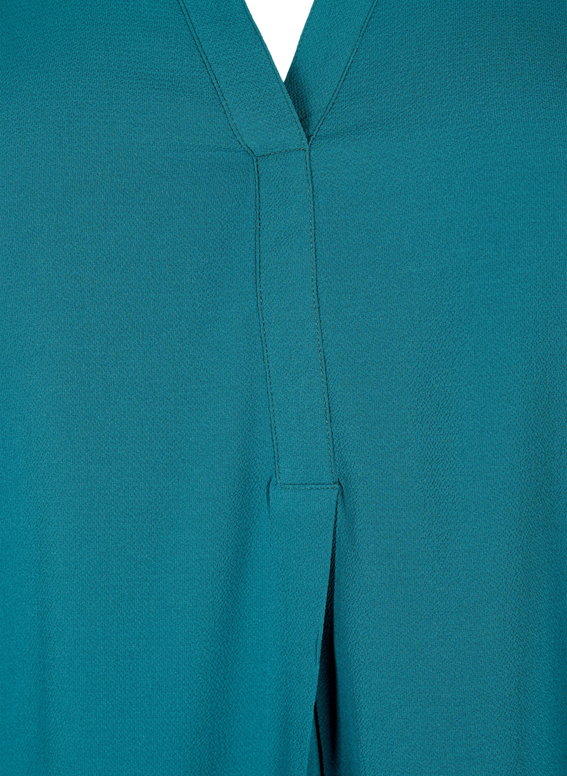 Zizzi Ensfarvet bluse med v-hals, Deep Teal, Packshot image number 2