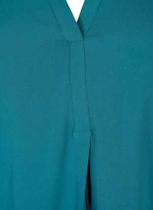 Ensfarvet bluse med v-hals, Deep Teal, Packshot image number 2