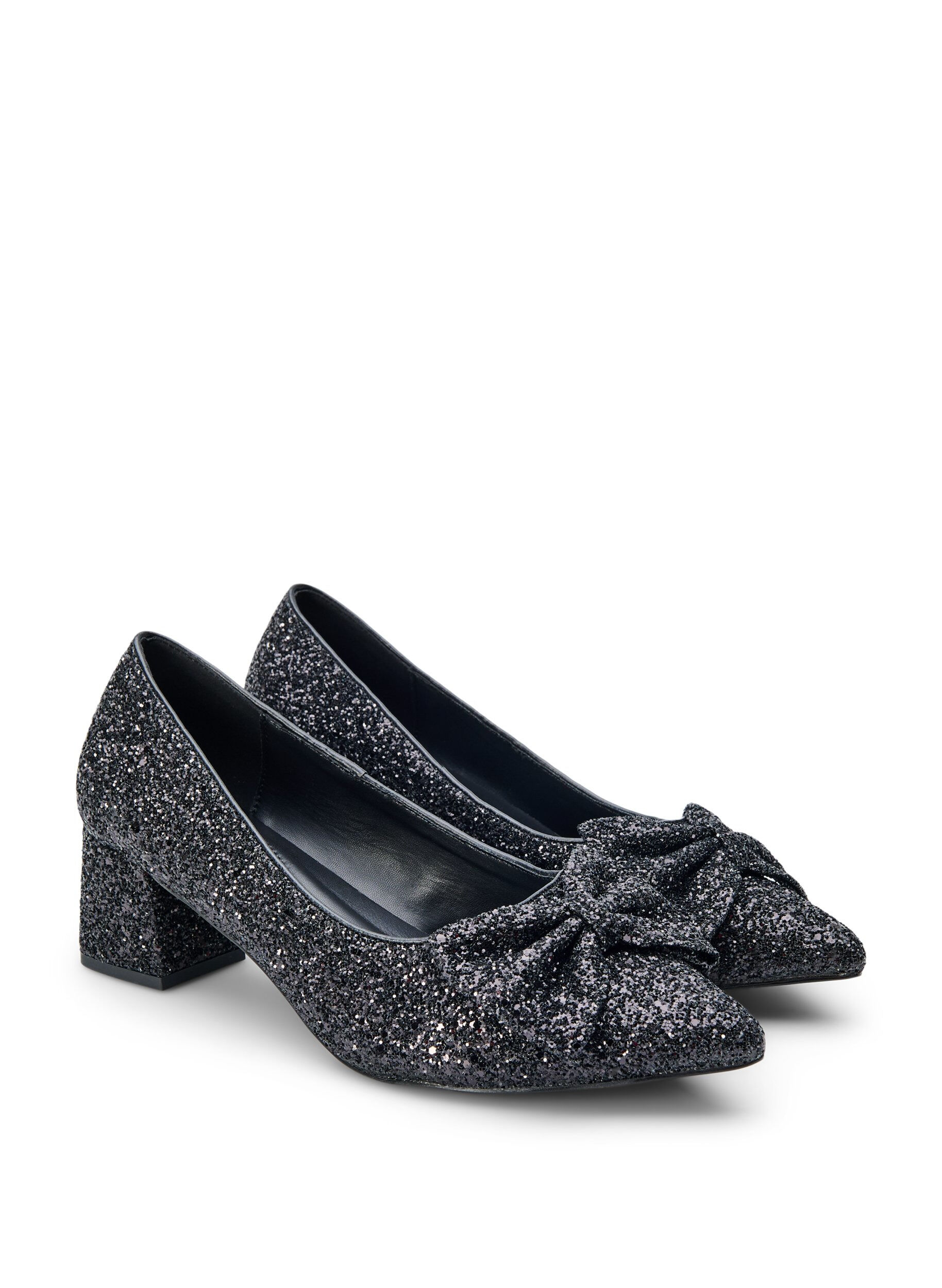 Zizzi Wide fit - Glitter pump med sl&oslash;jfe, Sort, Packshot image number 1