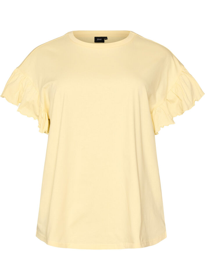 T-shirt i &oslash;kologisk bomuld med fl&aelig;se&aelig;rmer, Gul, Packshot image number 0
