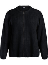Strik cardigan med lynl&aring;s, Sort