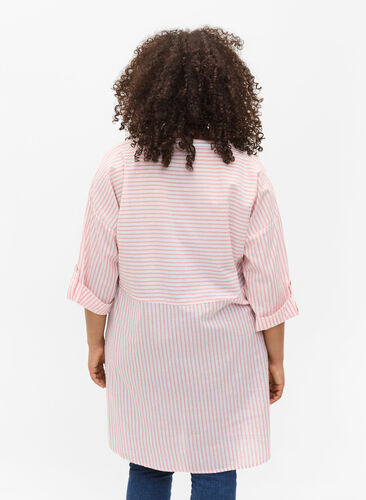 Stribet tunika med knapper og 3/4 ærmer, Rose Tan Stripe, Model image number 1