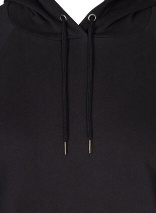 Bomulds sweatshirt med hætte og lomme, Black, Packshot image number 2