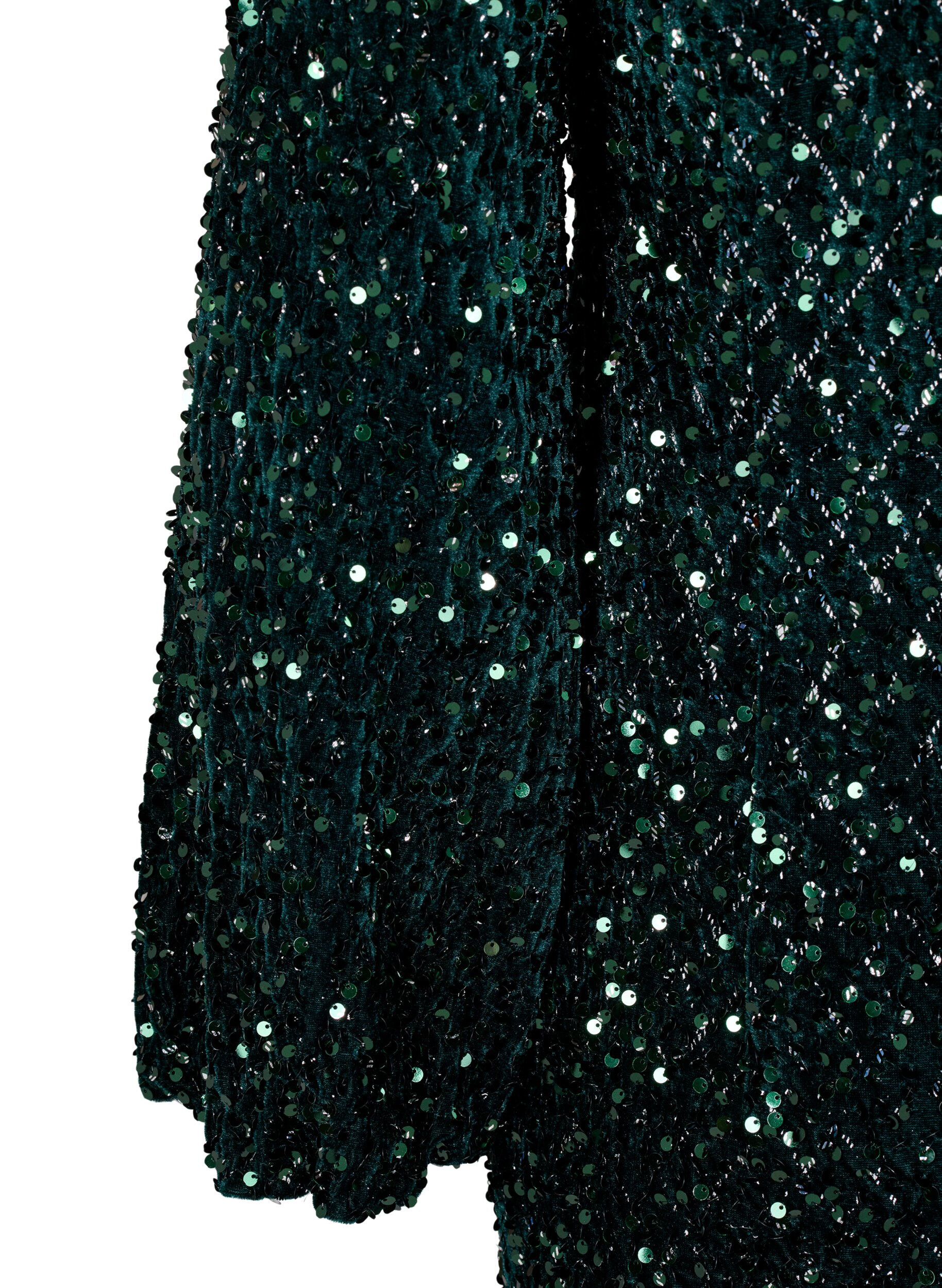 Zizzi Pailletkjole med V-hals og rudem&oslash;nster, Rain Forest Sequins, Packshot image number 3