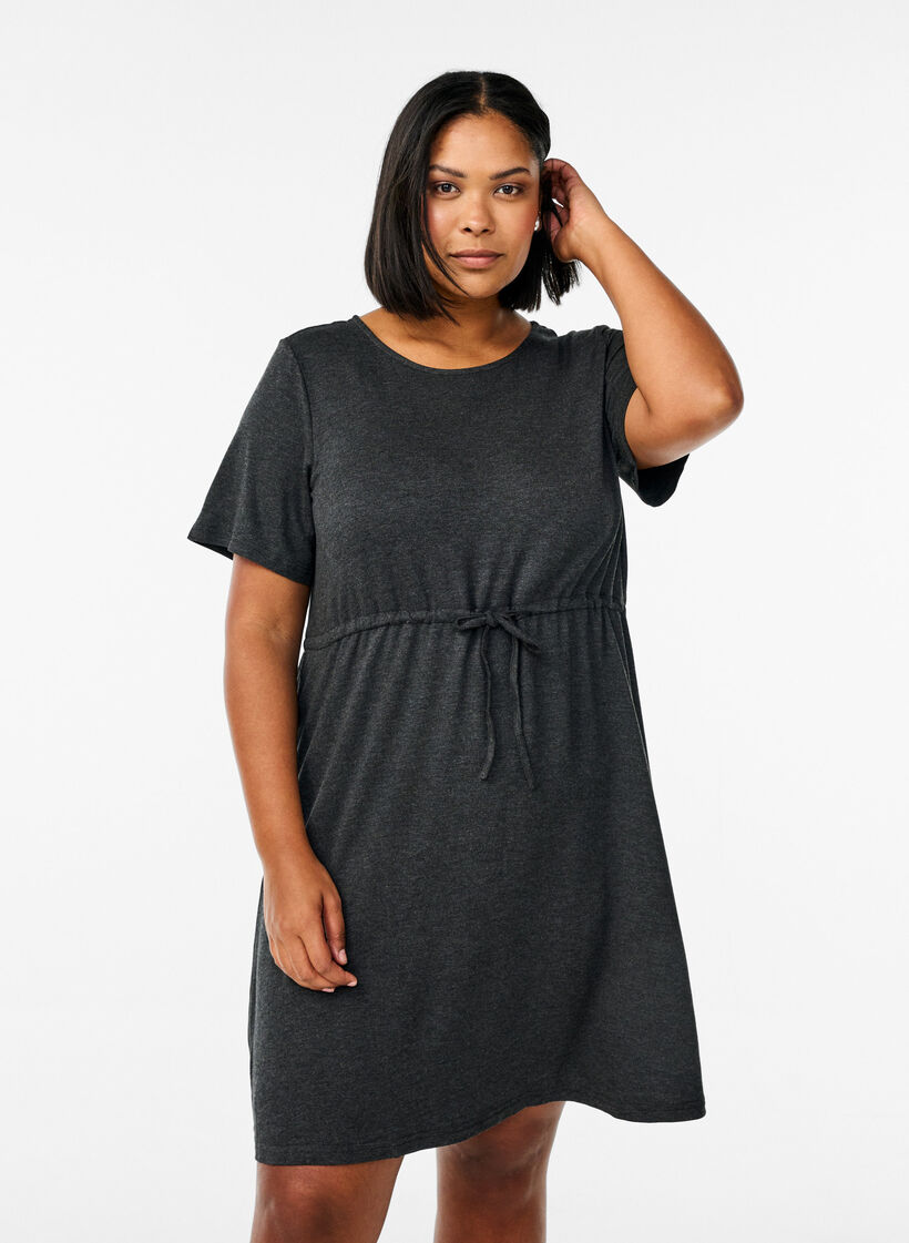 Kort jerseykjole med bindebånd, Grå, Model image number 0