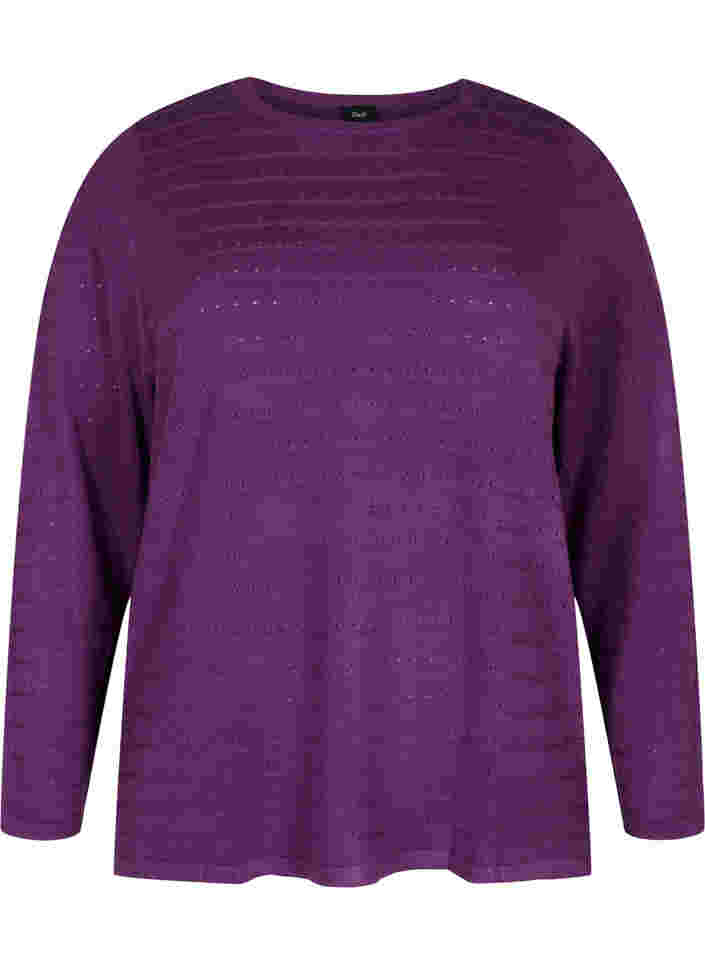 Strukturmønstret strikbluse med rund hals, Amaranth Purple, Packshot image number 0