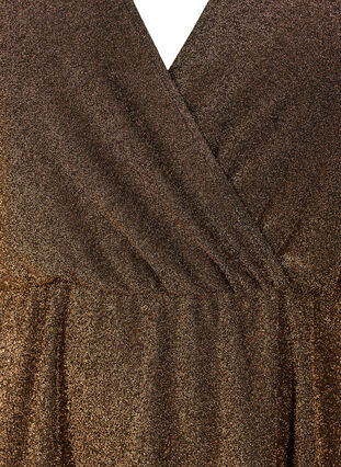 Glitterkjole med wraplook og lange ærmer, Black Copper, Packshot image number 2