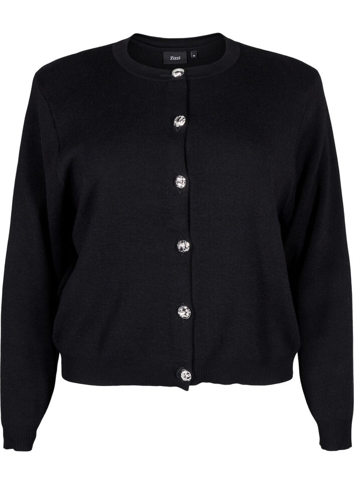 Strikcardigan med dekorative knapper, Black, Packshot image number 0