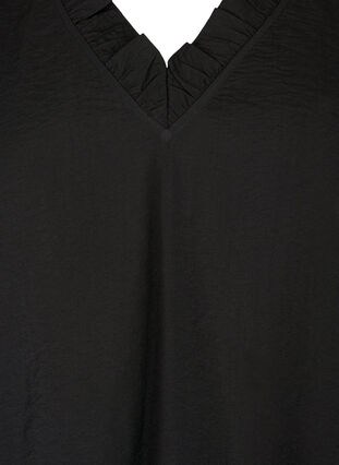 Langærmet viskosebluse med flæsedetaljer, Black, Packshot image number 2