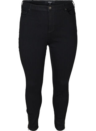 Cropped Amy jeans med høj talje og lynlås, Black, Packshot image number 0