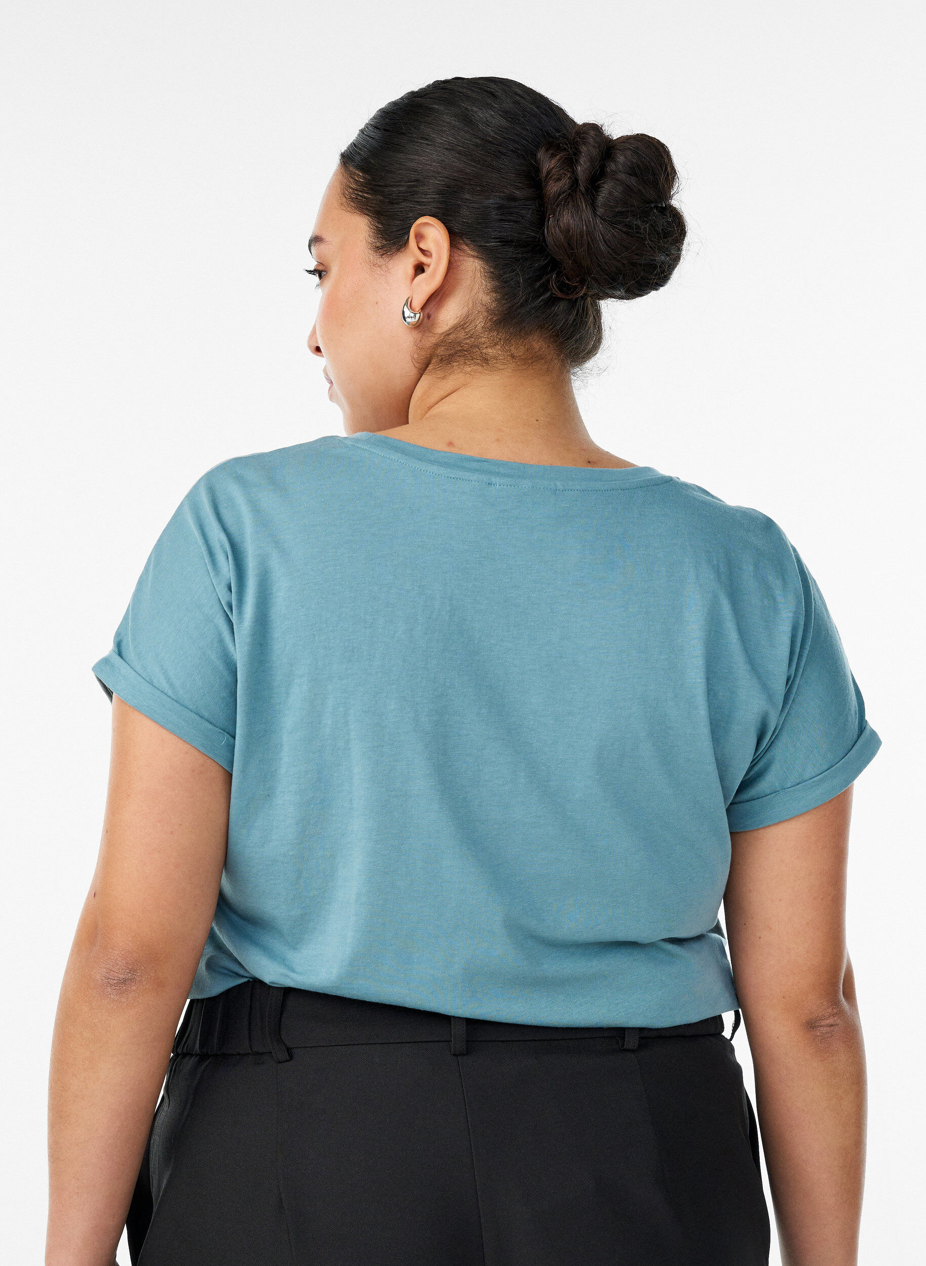 ZizziKort&aelig;rmet t-shirt i bomuldsblanding, Bl&aring;, Model image number 2