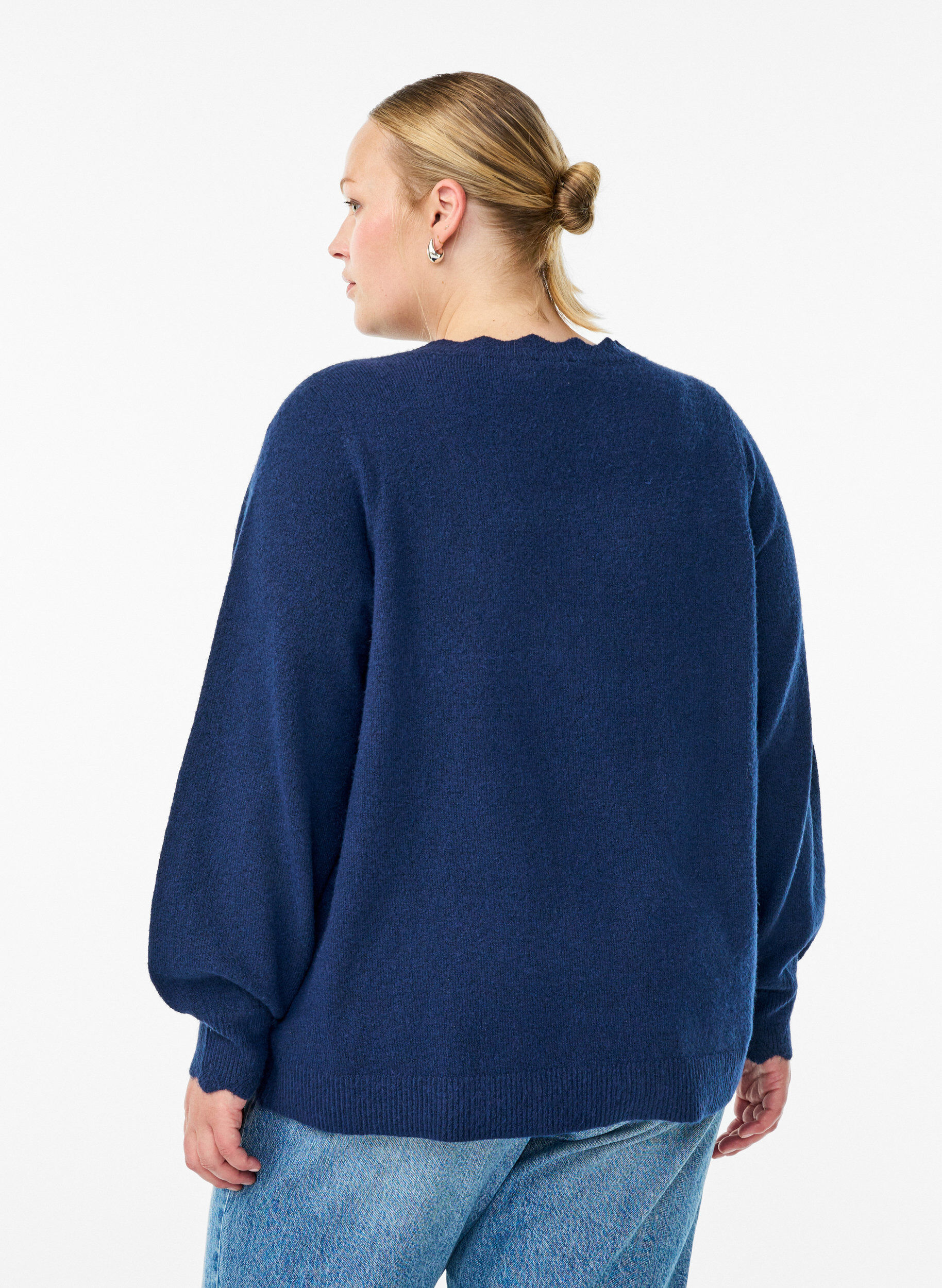 ZizziStrikbluse med b&oslash;lgekanter, Bl&aring;, Model image number 2