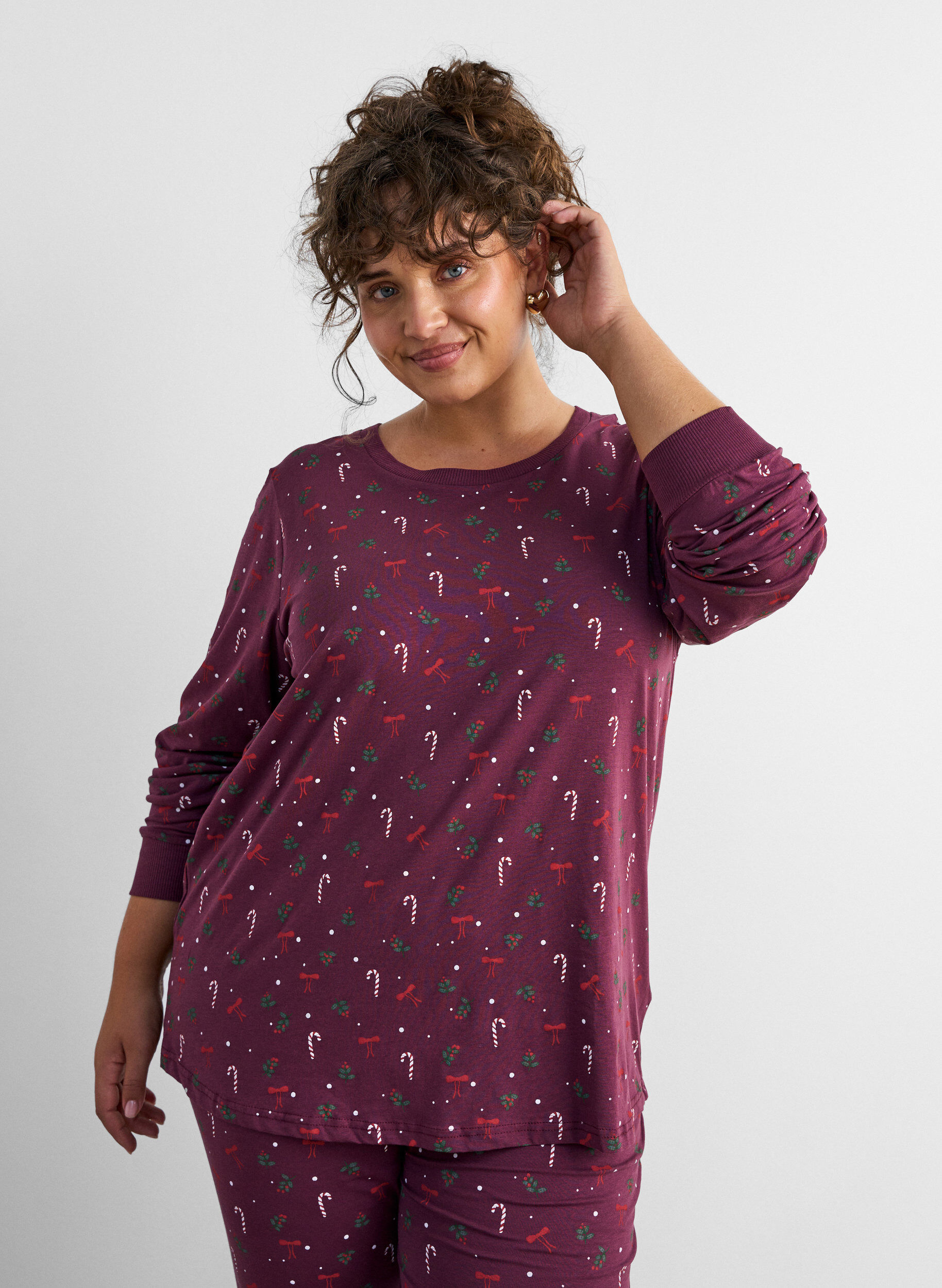 ZizziNatbluse med print, M&oslash;rk Bordeaux, Model image number 0