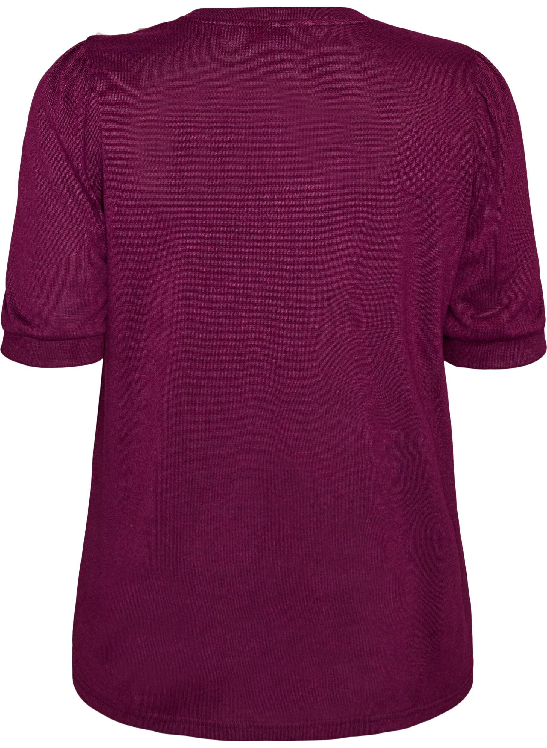 ZizziBluse med knapdetalje og korte puf&aelig;rmer, M&oslash;rk Bordeaux, Packshot image number 1