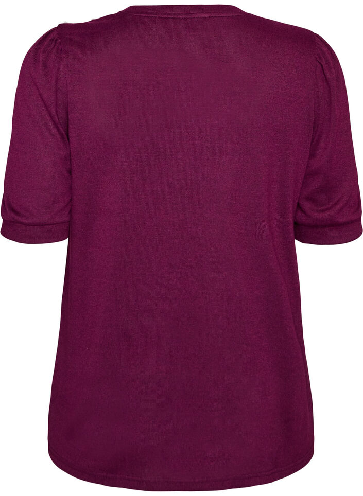 Bluse med knapdetalje og korte puf&aelig;rmer, M&oslash;rk Bordeaux, Packshot image number 1