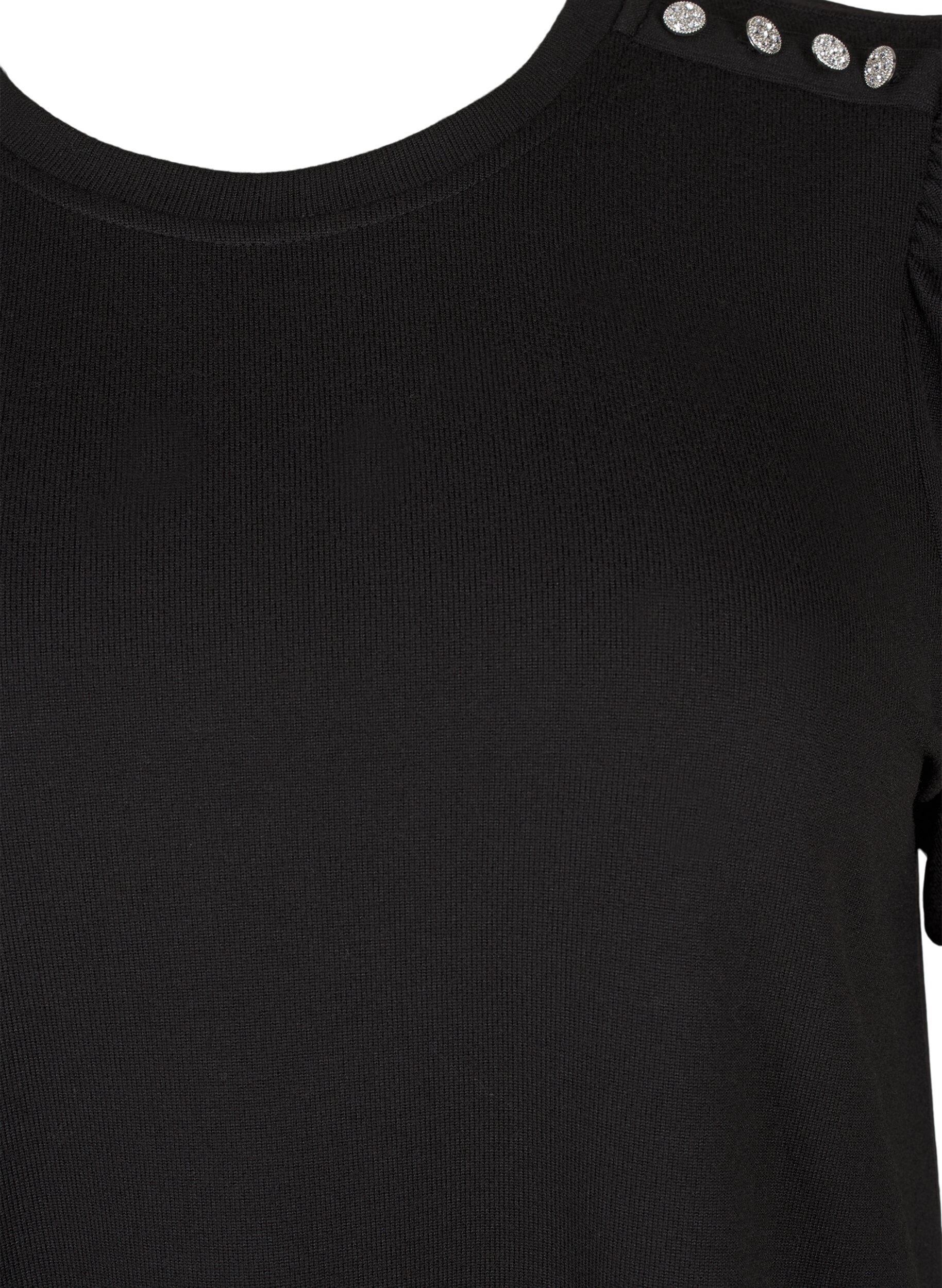 Zizzi Bluse med knapdetalje og korte puf&aelig;rmer, Sort, Packshot image number 2