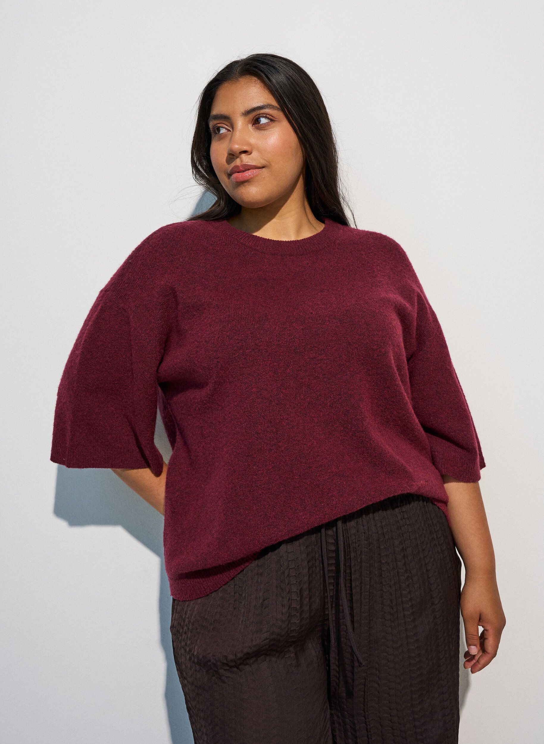 ZizziL&oslash;s strikbluse med korte &aelig;rmer, R&oslash;d, Model image number 0