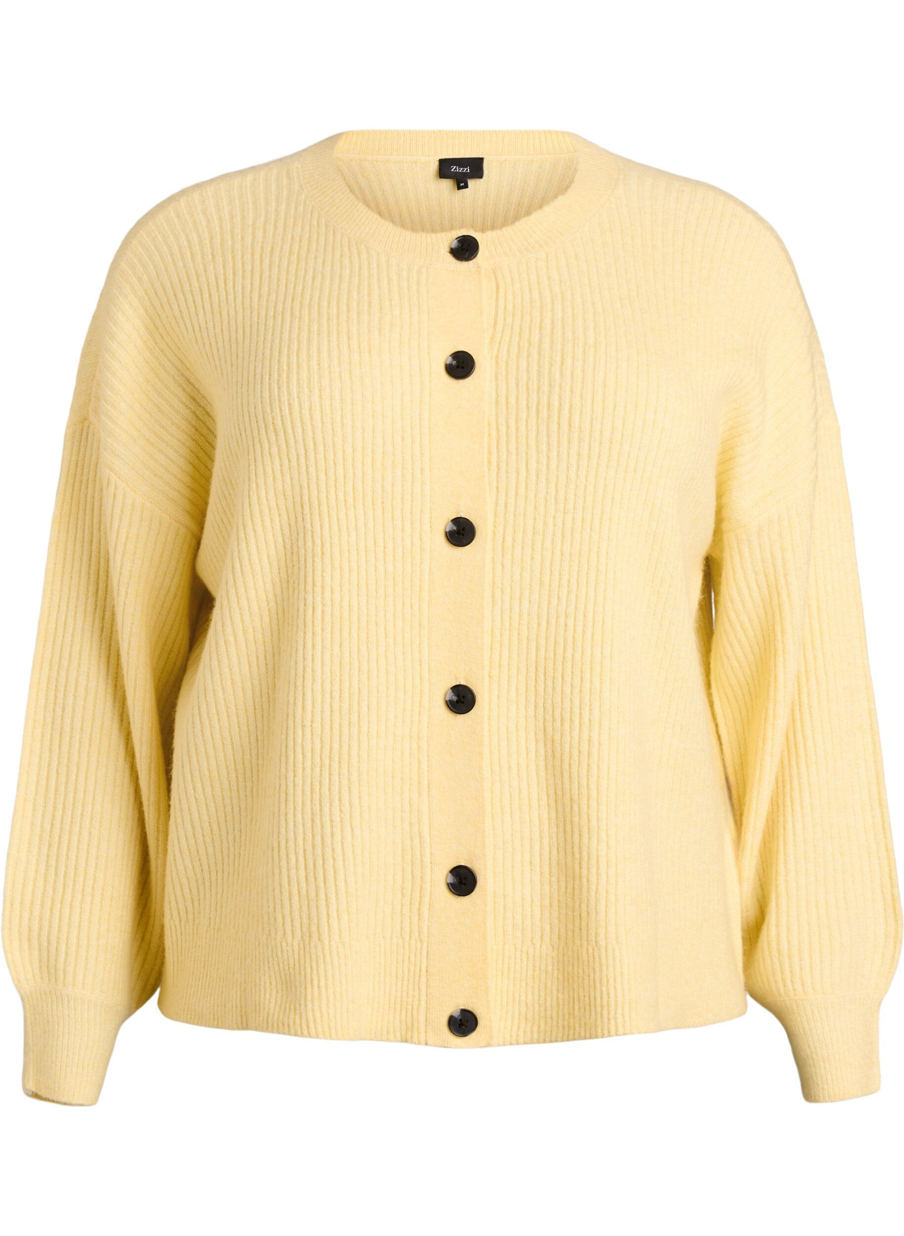 Ribstrikket cardigan med knapper