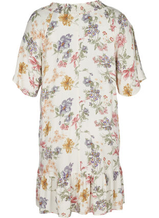 Blomstret viskose kjole med v-udskæring, Creme Vintage Flower, Packshot image number 1