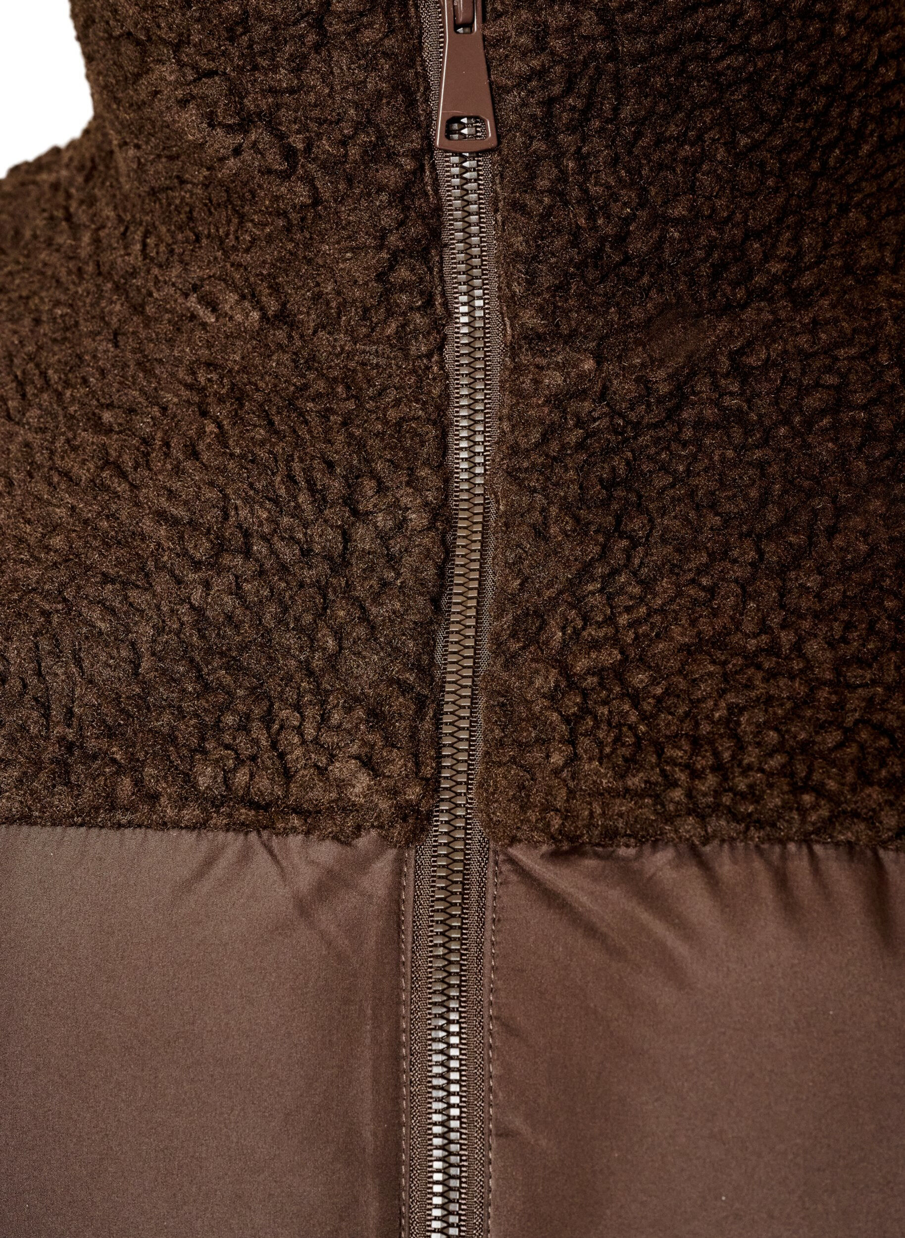 ZizziMellemlang pufferjakke med teddyfleece, Brun, Packshot image number 2