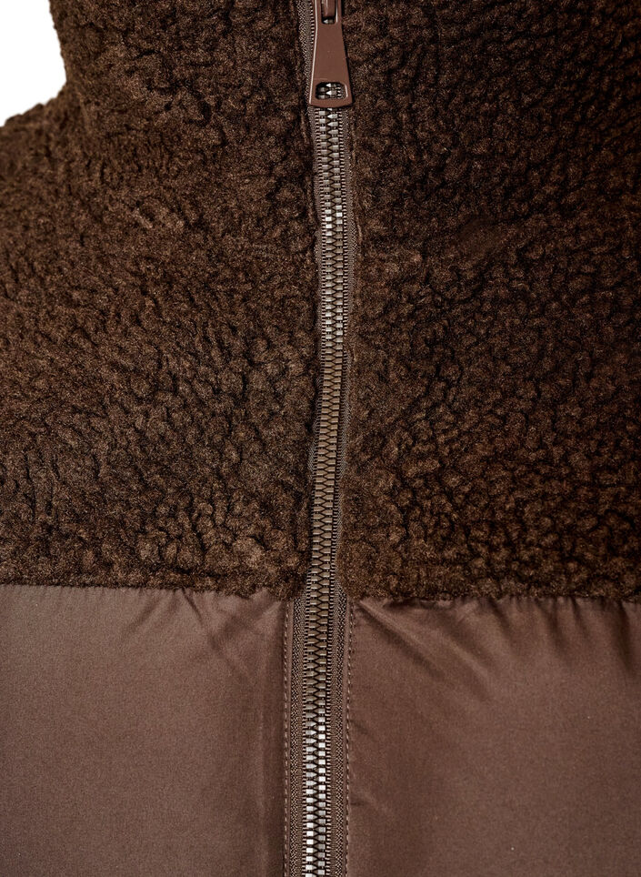 Mellemlang pufferjakke med teddyfleece, Brun, Packshot image number 2