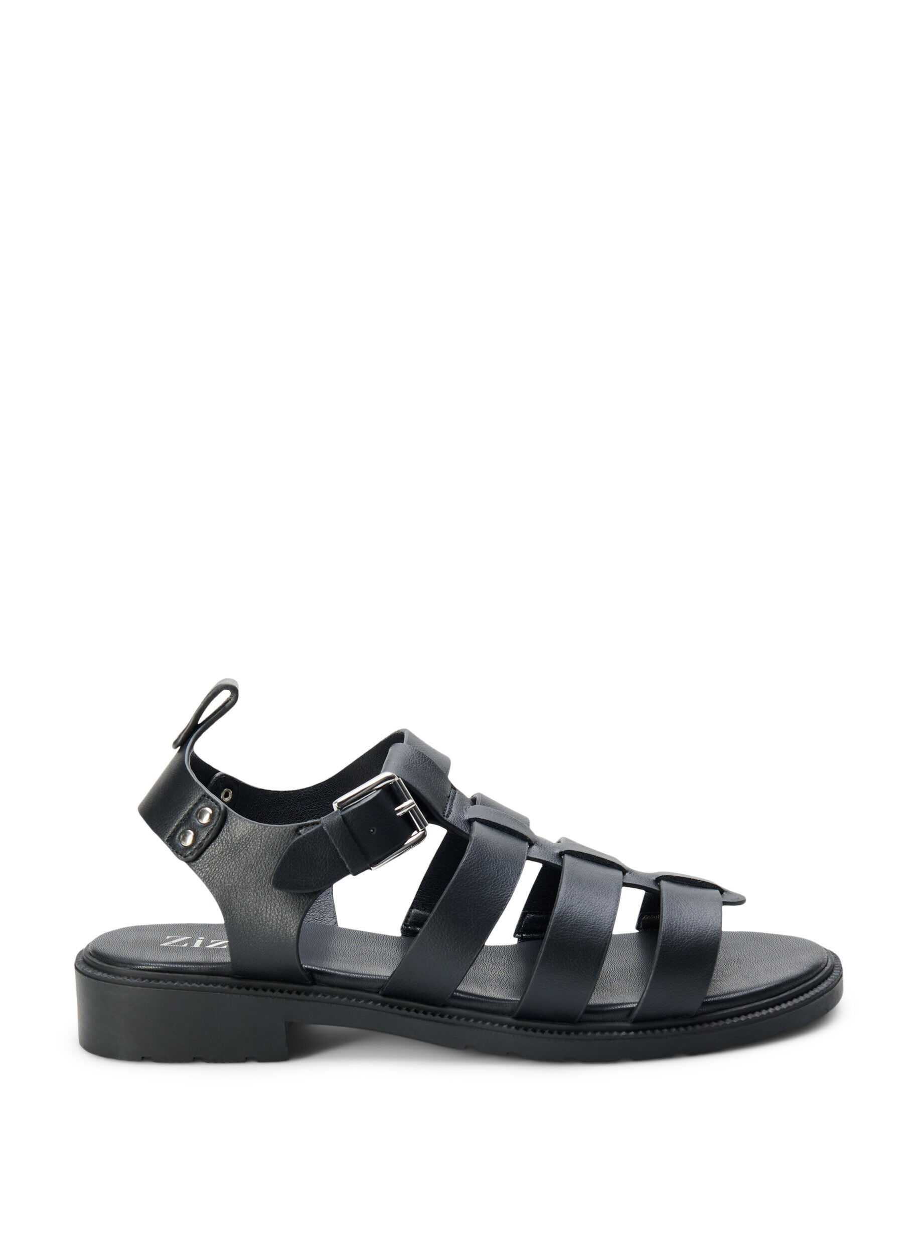 Zizzi Wide fit - L&aelig;der sandal, Sort, Packshot image number 0