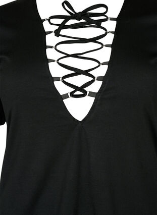 Vendbar bluse med snøredetalje, Black, Packshot image number 2