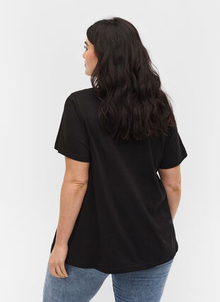 Bomulds t-shirt med print, Black Cyclamen LOVE, Model image number 1