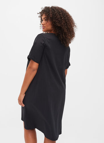 Kortærmet bomulds natkjole med tryk , Black W. Don't, Model image number 1