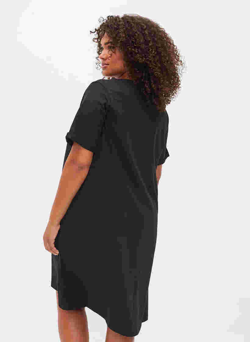 Kortærmet bomulds natkjole med tryk , Black W. Don't, Model image number 1