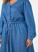 Denimkjole med V-udsk&aelig;ring og bindeb&aring;nd, Bl&aring;, Model image number 3