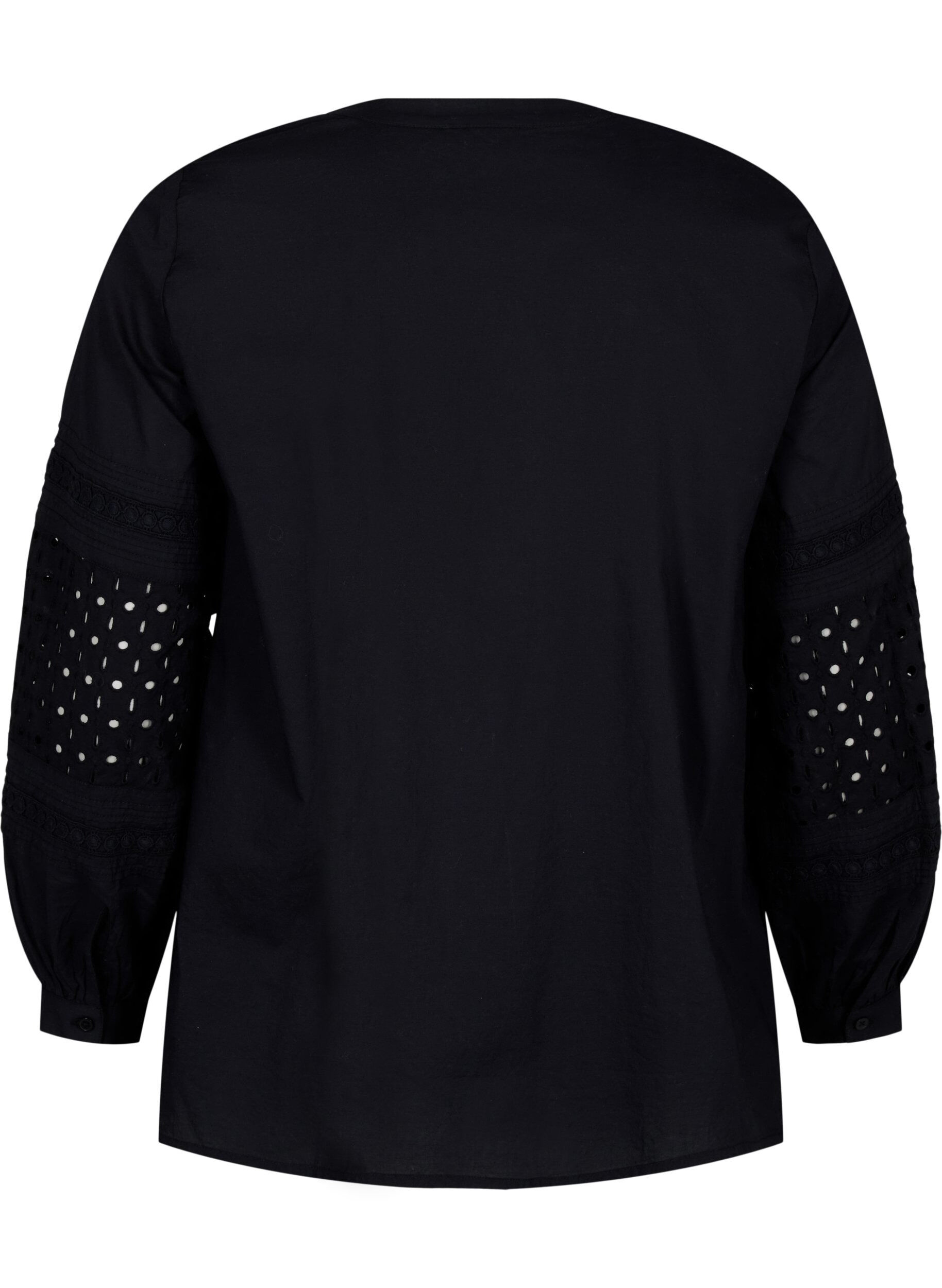 Zizzi Bluse med lange &aelig;rmer og dekorative detaljer, Black, Packshot image number 1