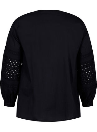 Bluse med lange ærmer og dekorative detaljer, Black, Packshot image number 1