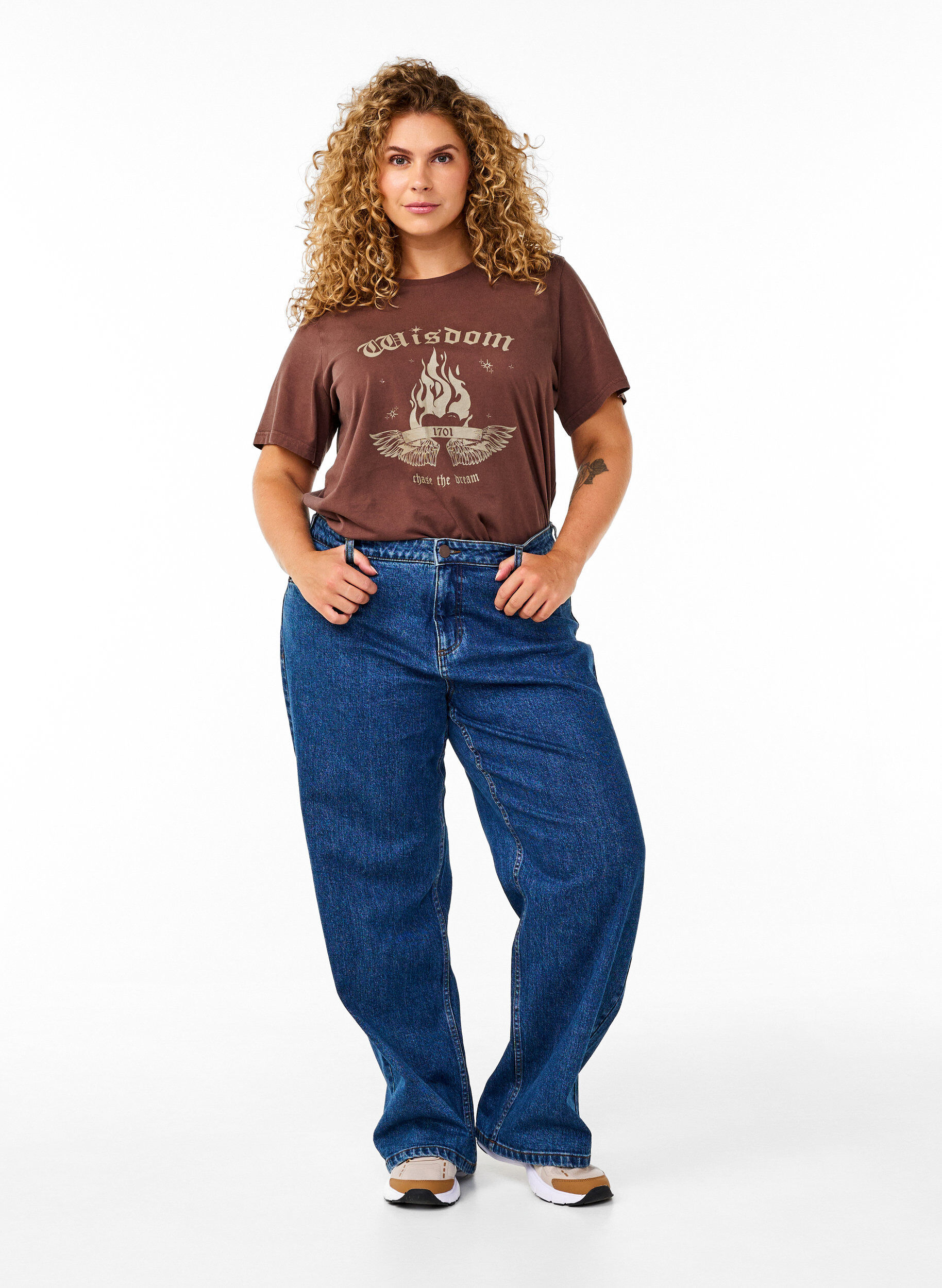 Wide leg jeans med h&oslash;j talje, Bl&aring;, Model