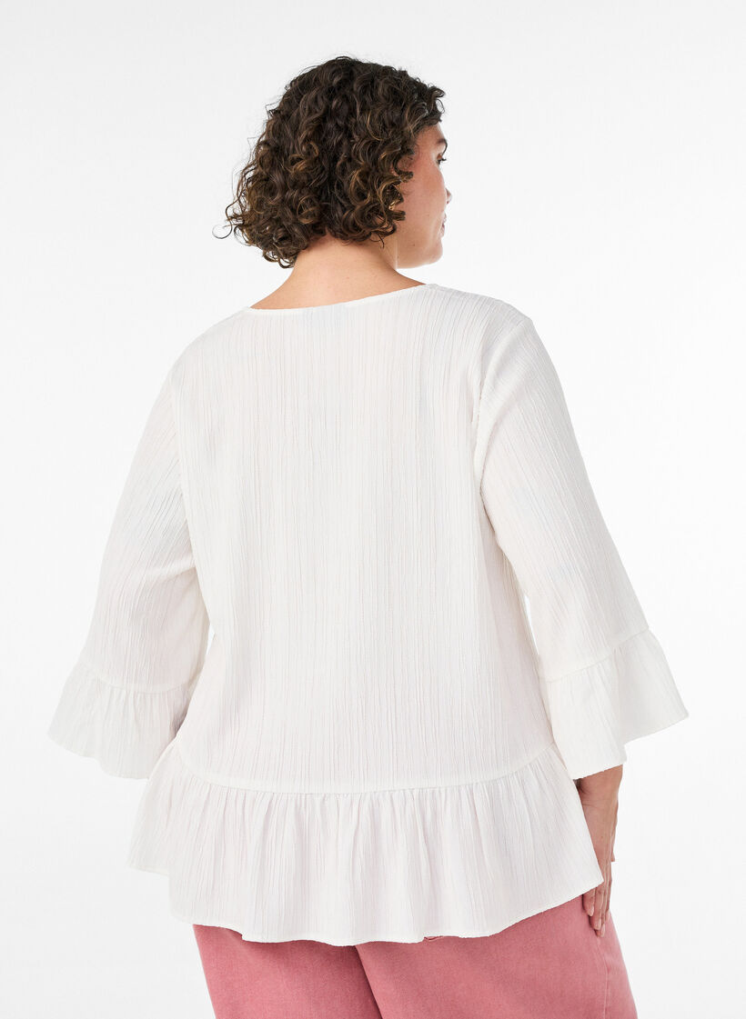 Bluse med struktur, V-hals og fl&aelig;ser, Vanilla, Model image number 2