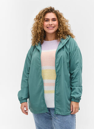 Kort jakke med hætte og justerbar bund, Sagebrush Green, Model image number 0