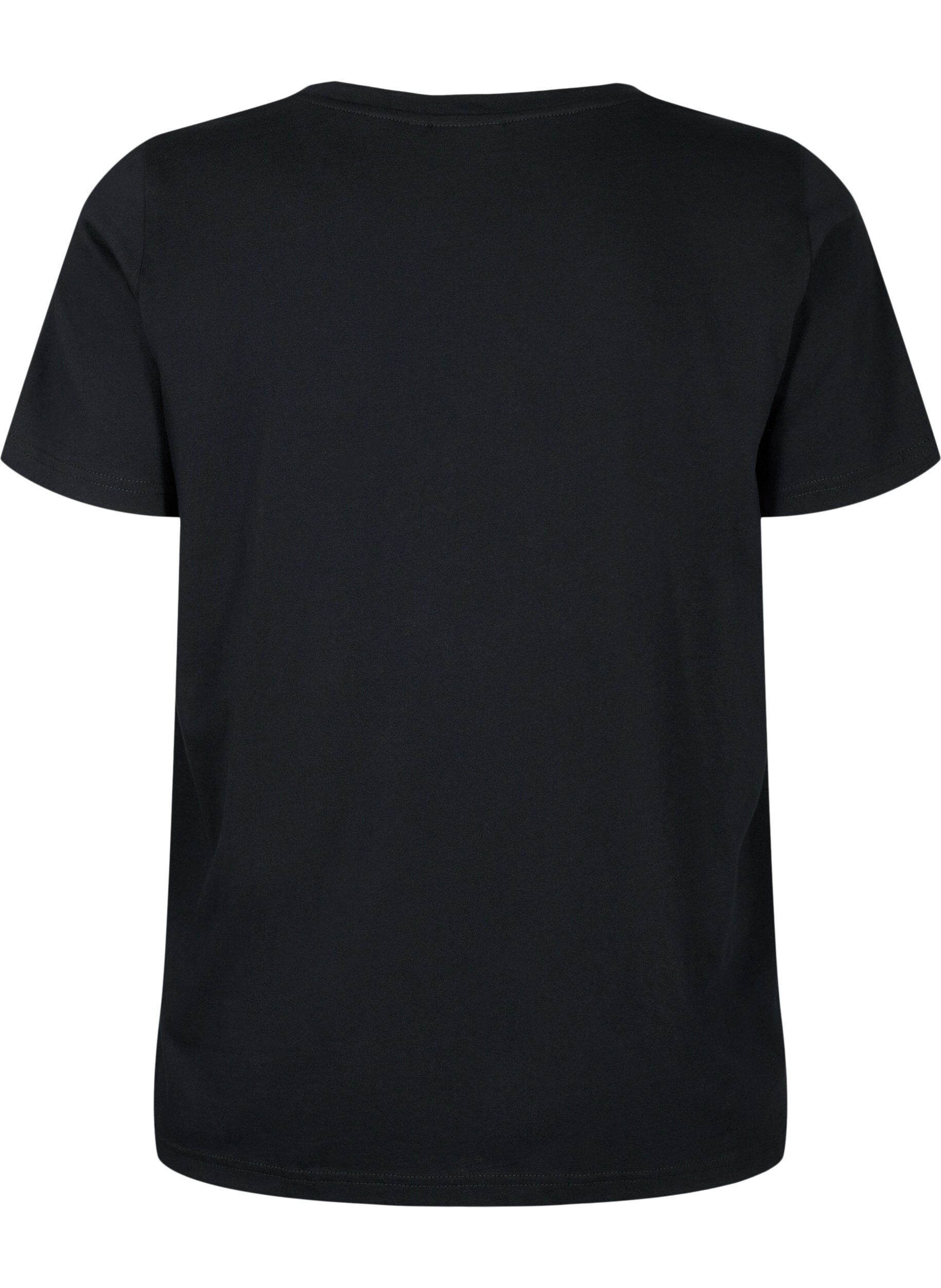Zizzi Bomulds t-shirt med pailletter, Black W. Star, Packshot image number 1