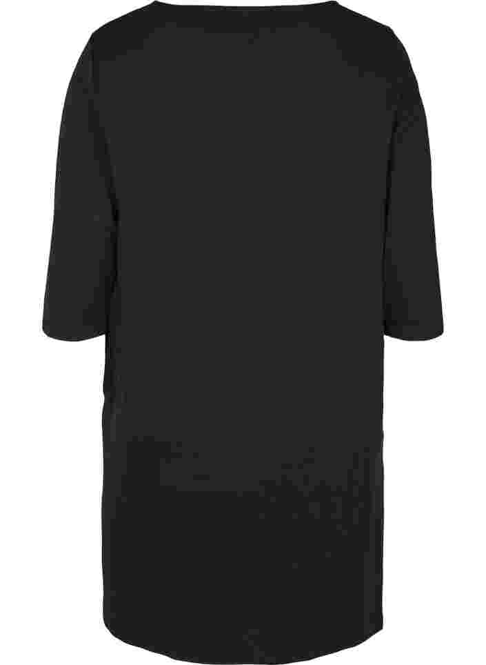 Bomulds kjole med 3/4 ærmer og lommer, Black, Packshot image number 1