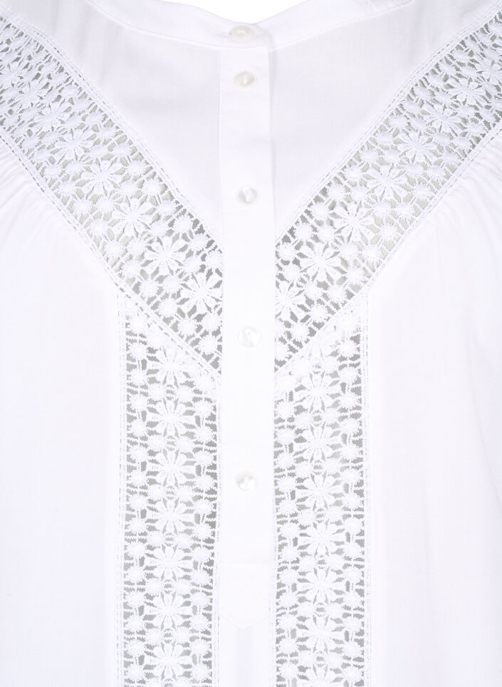 Viskose bluse med blondebånd, Bright White, Packshot image number 2