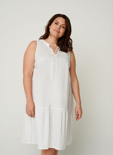 Kort bomulds kjole i a-shape, White, Model image number 0