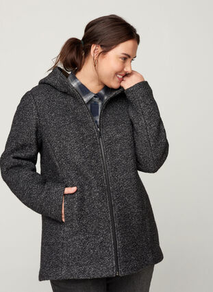 Kort meleret jakke med uld, Dark Grey Melange, Model image number 0